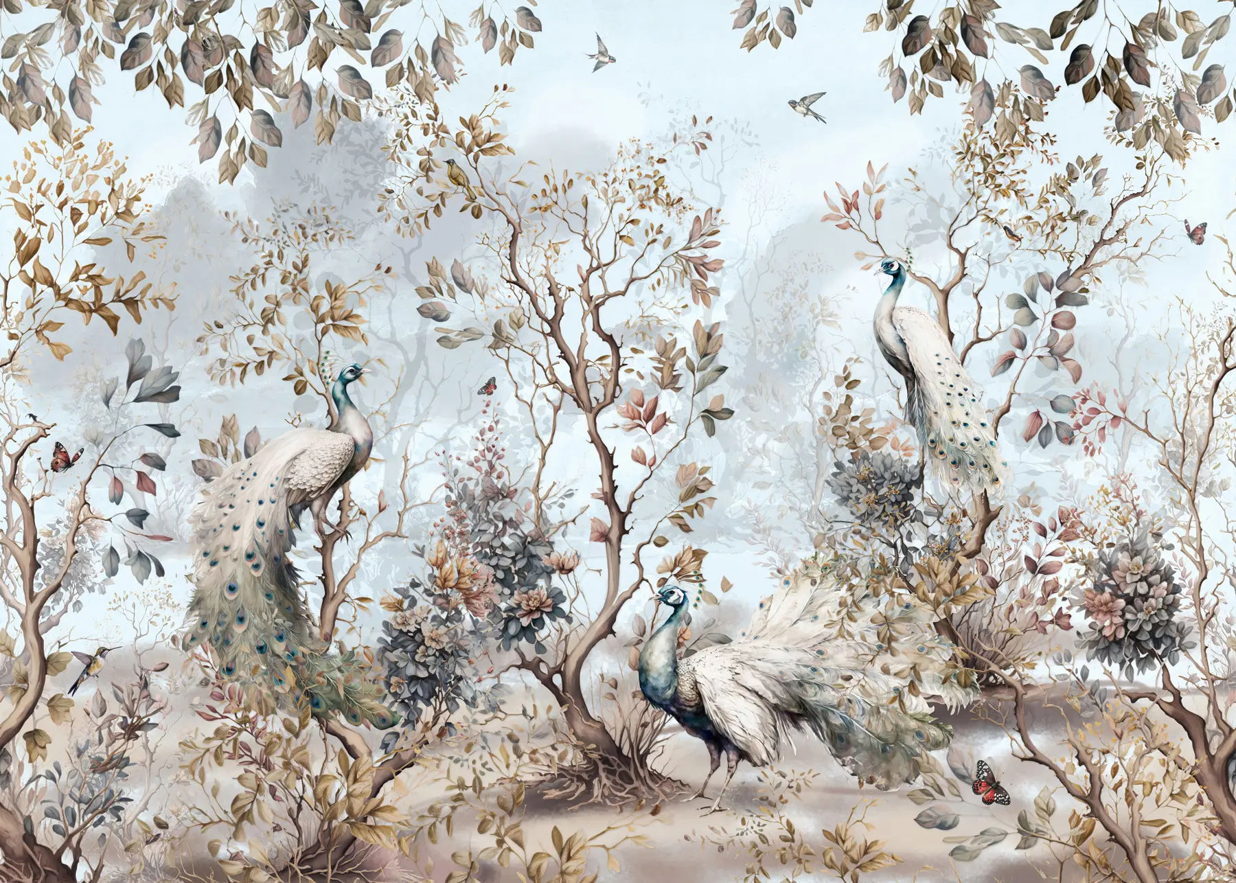 murales Chinoiserie Plantas y pavos reales de estilo chino u94849