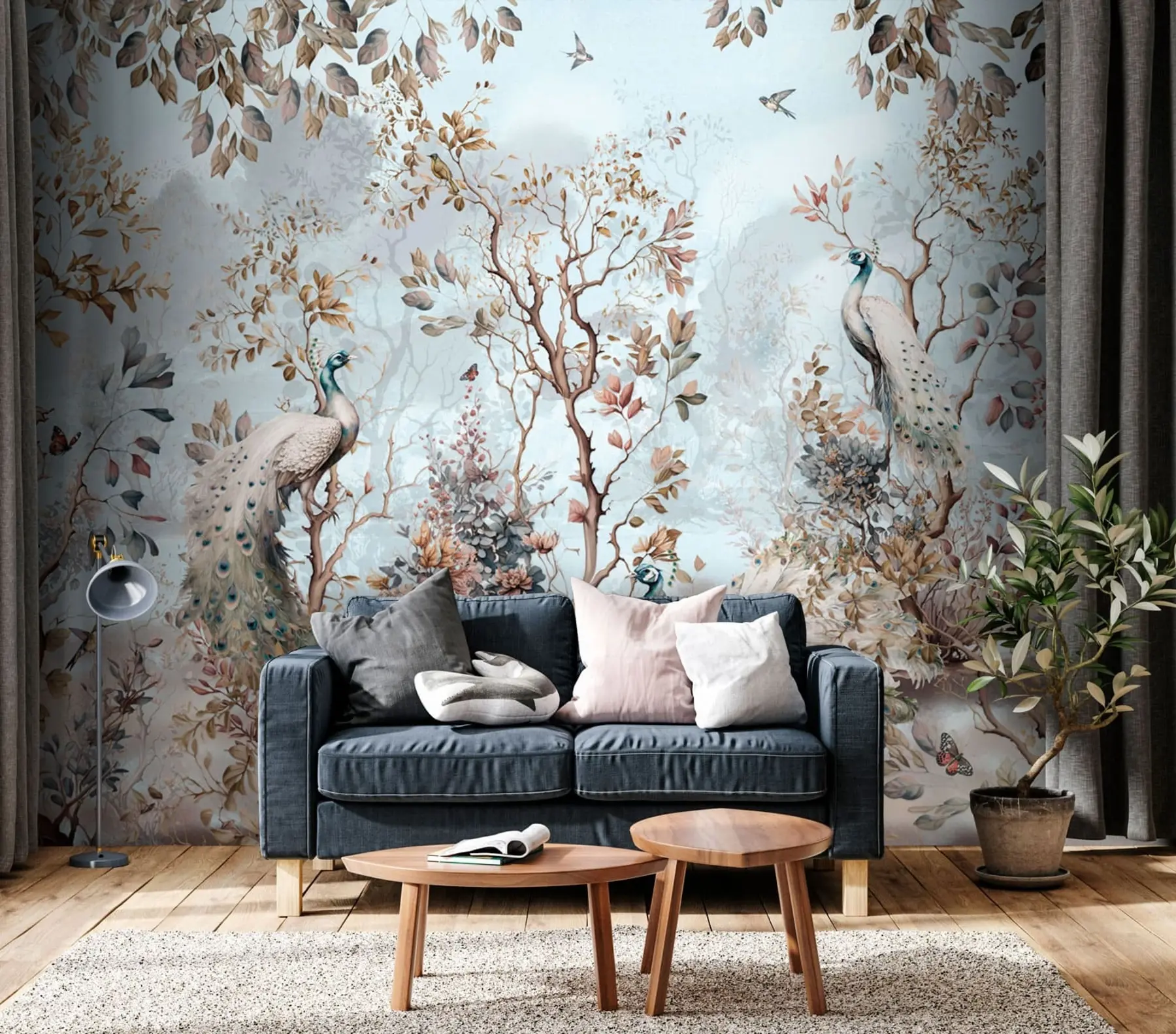 Wall Mural Photo Wallpaper Chinoiserie Chinese style plants and peacocks u94849