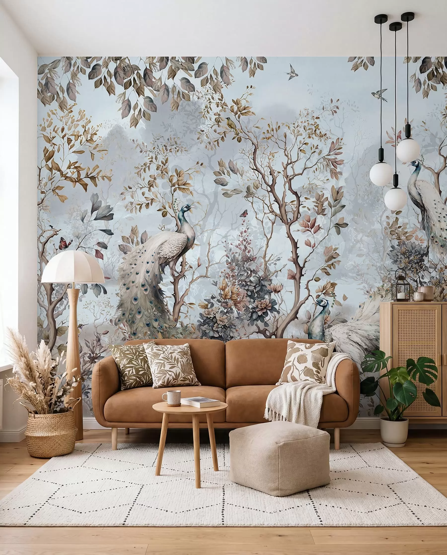 murales Pavos reales entre flores u94849
