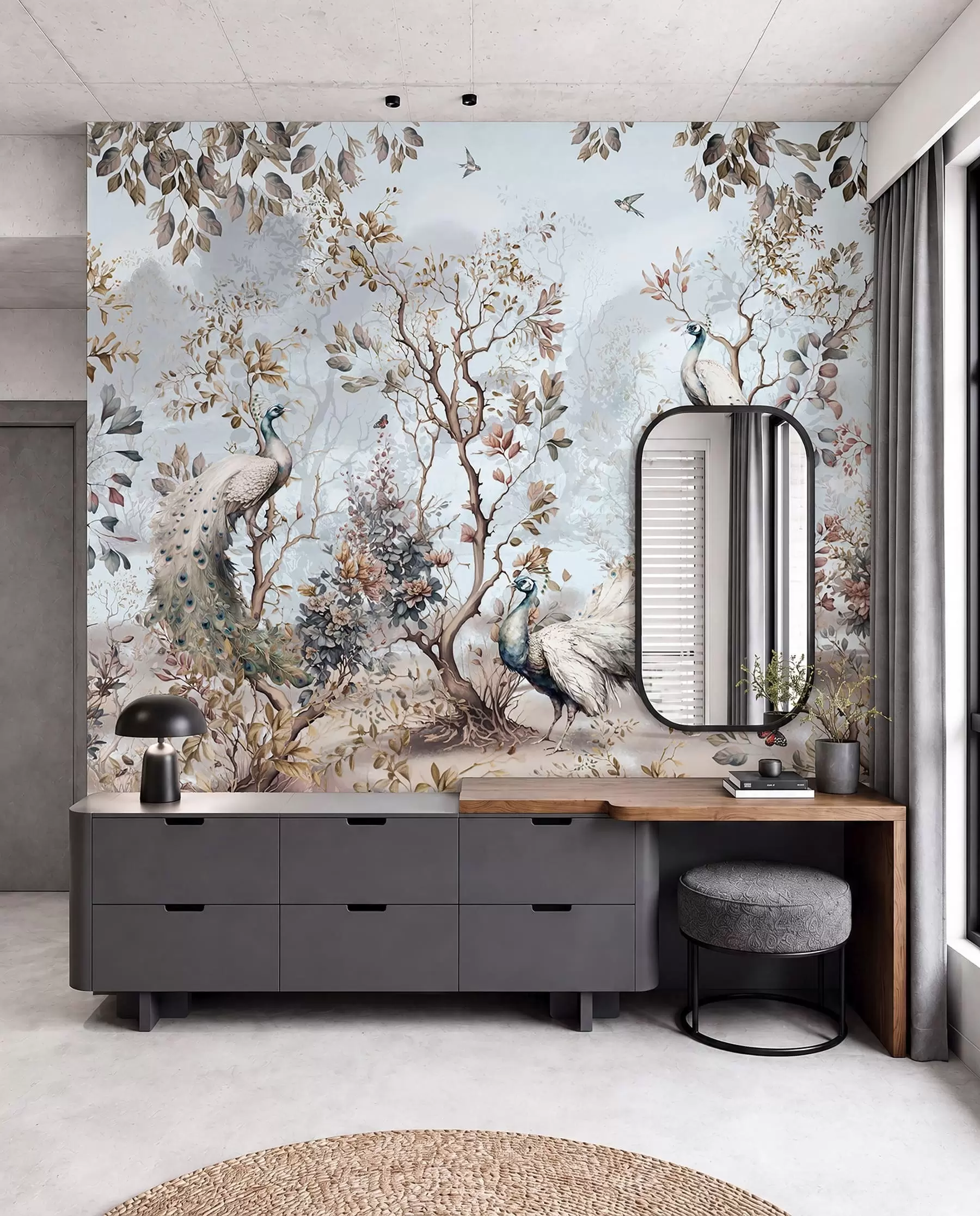 peintures murales Chinoiserie Plantes et paons de style chinois u94849