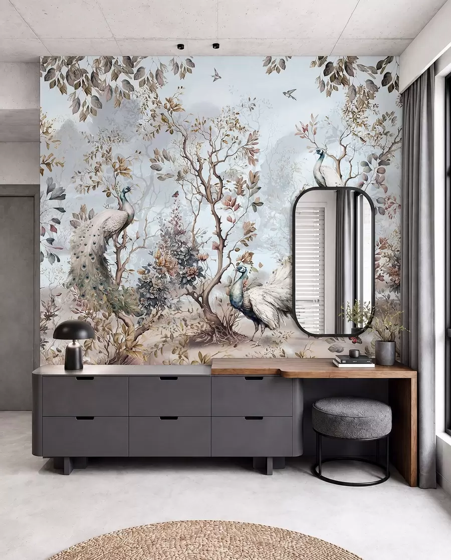 peintures murales Chinoiserie Plantes et paons de style chinois u94849