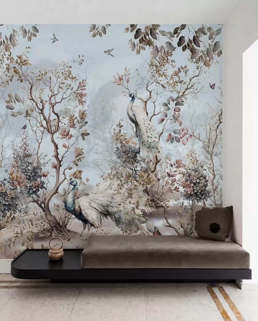 Wall Mural Photo Wallpaper Chinoiserie Chinese style plants and peacocks u94849