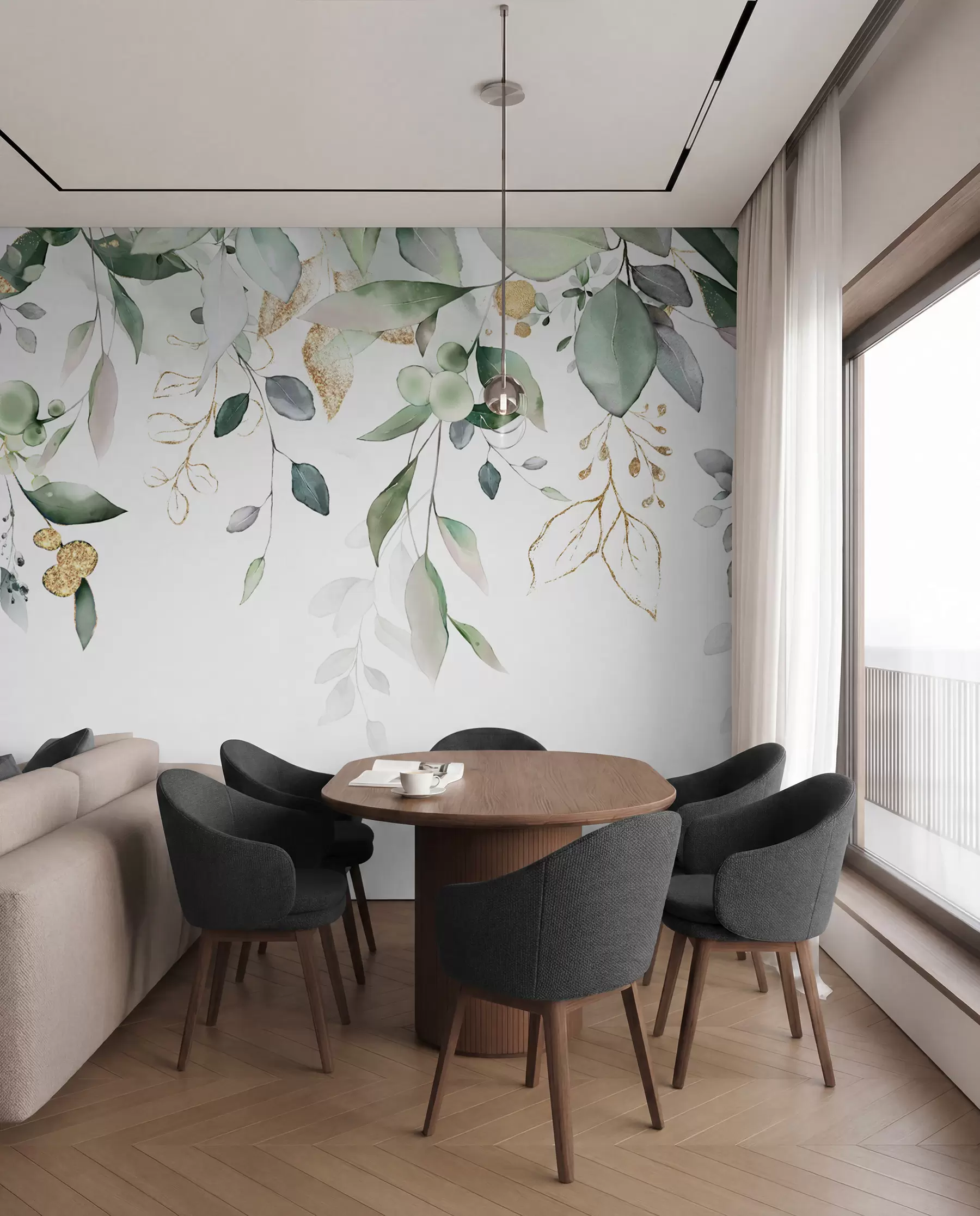 Wall Mural Photo Wallpaper Hanging eucalyptus leaves on a white background u95506