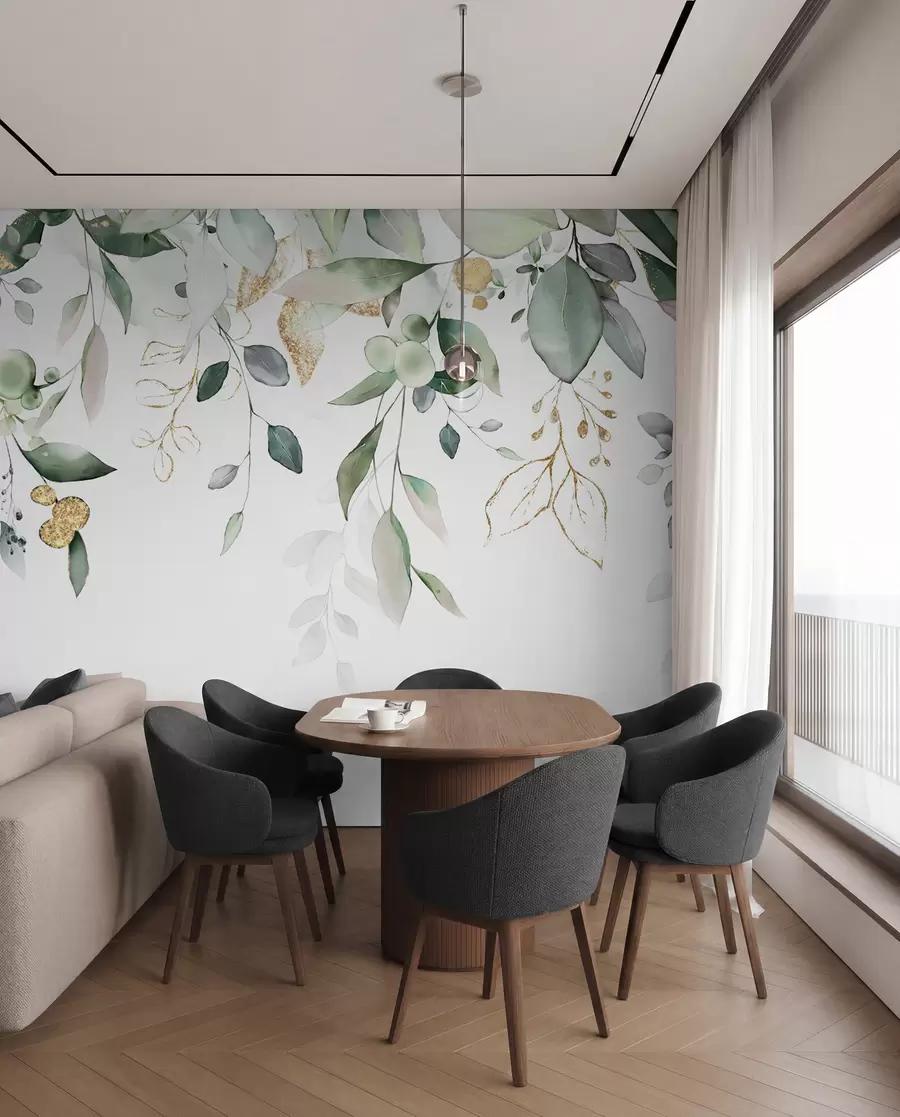 wall murals Hanging eucalyptus leaves on a white background u95506
