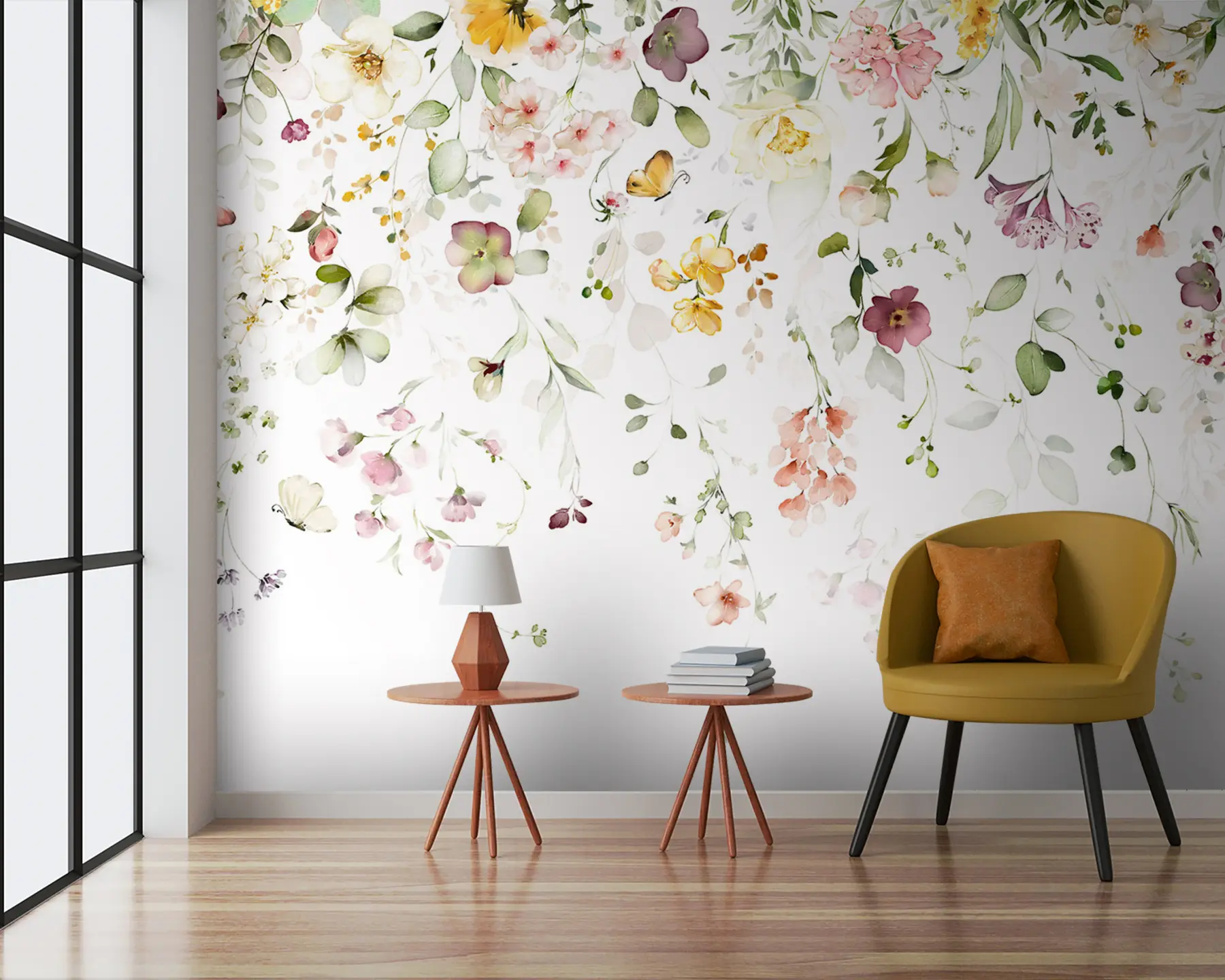 wall murals Watercolor compositions with garden flowers u95507