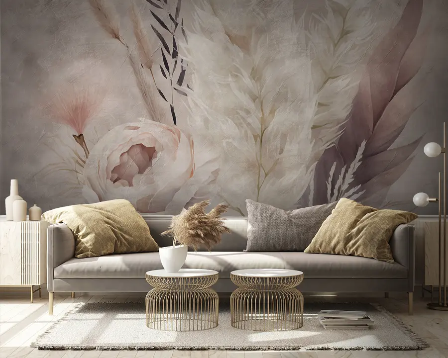 Wall Mural Photo Wallpaper Composition of feathers and flowers u95403