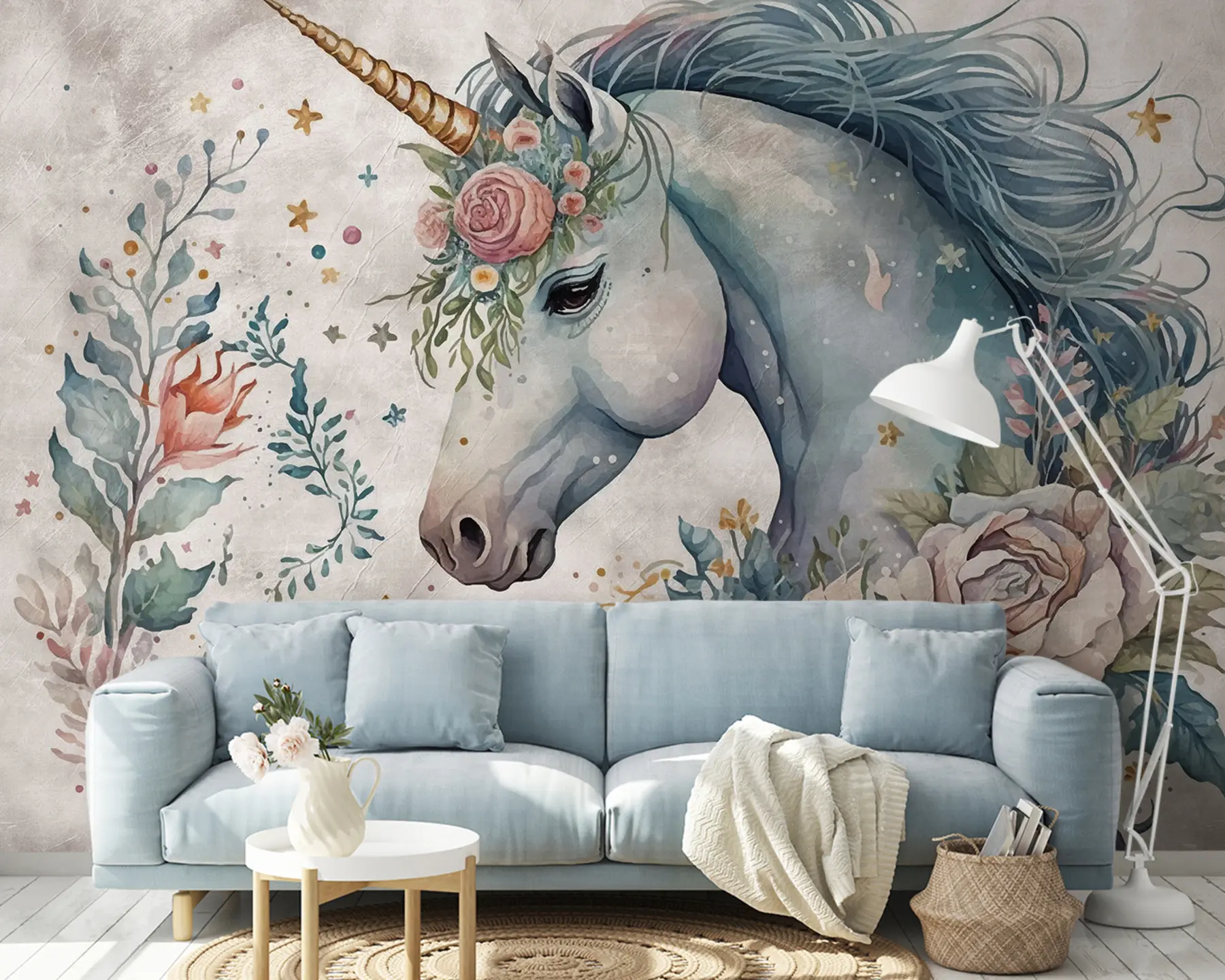 Wall Mural Photo Wallpaper Unicorn in flowers u95404