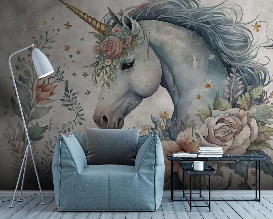 murales Unicornio en flores u95404