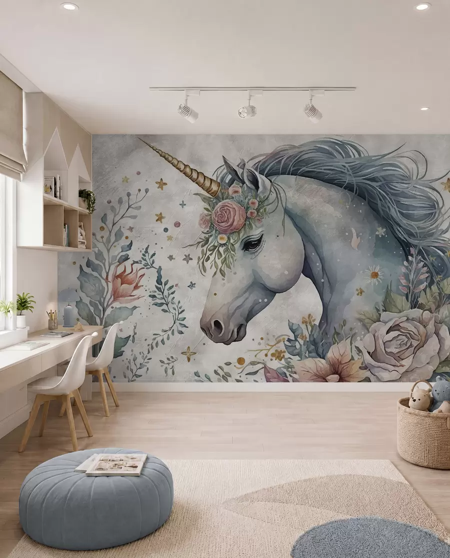 wall murals Unicorn in flowers u95404