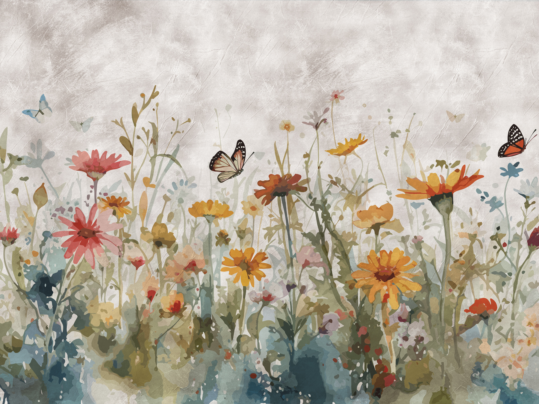 Wall Murals Nature Watercolor wildflowers and butterflies Nr