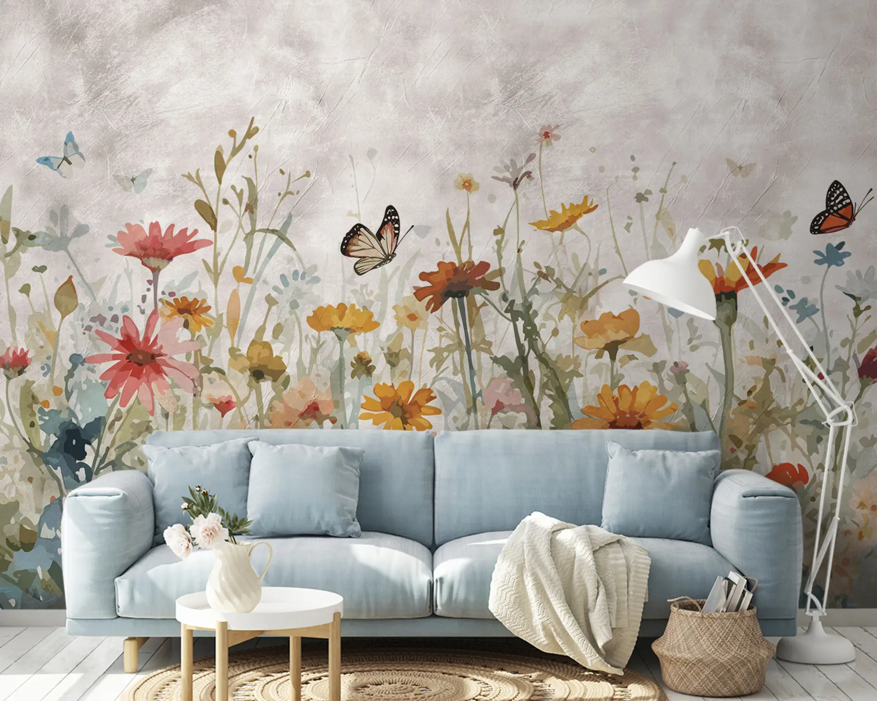 wall murals Watercolor wildflowers and butterflies u95406