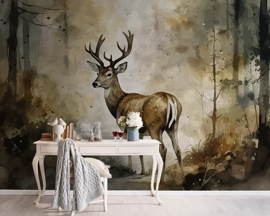 Wall Mural Photo Wallpaper Hand drawn deer in the forest u95410