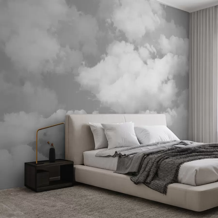 Wall Mural Photo Wallpaper White clouds on a gray sky are a new trend in the interior u94178