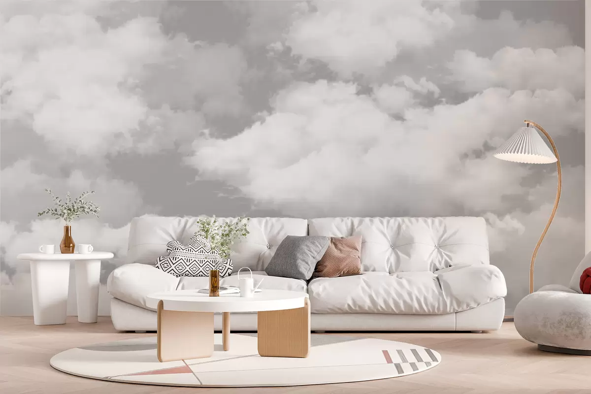 Wall Mural Photo Wallpaper White clouds on a gray sky are a new trend in the interior u94178