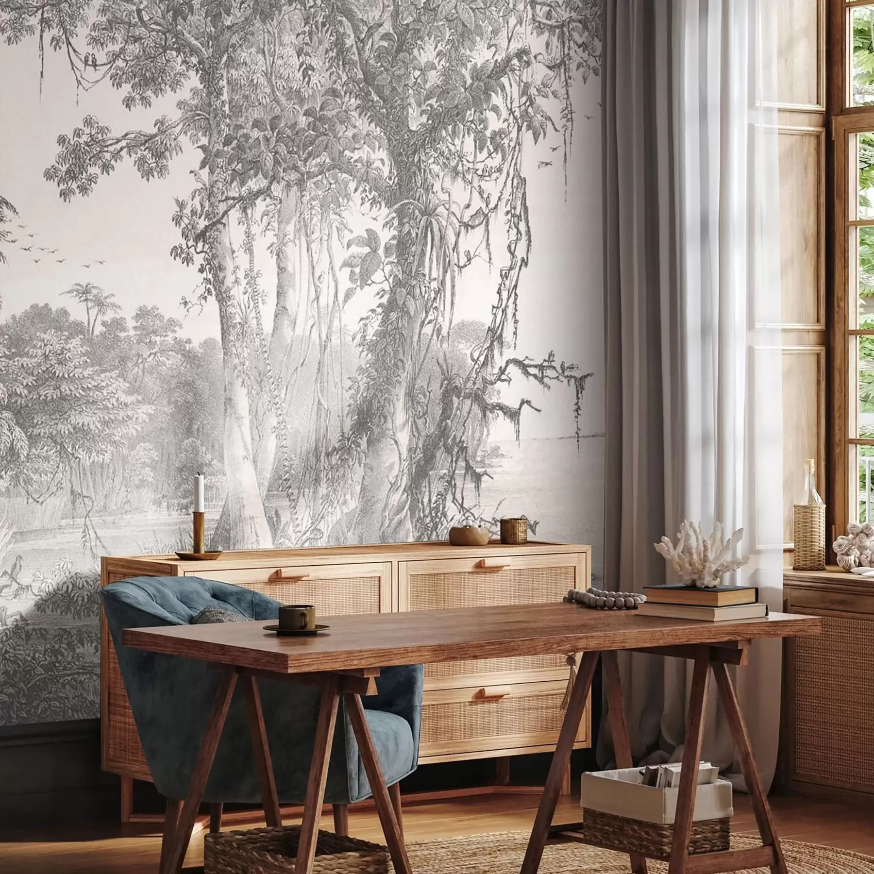 wall murals Forest landscape with vintage style u95795