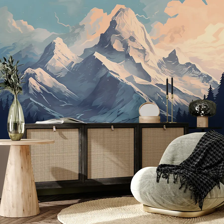 peintures murales Sommet d'une montagne enneigée u95995