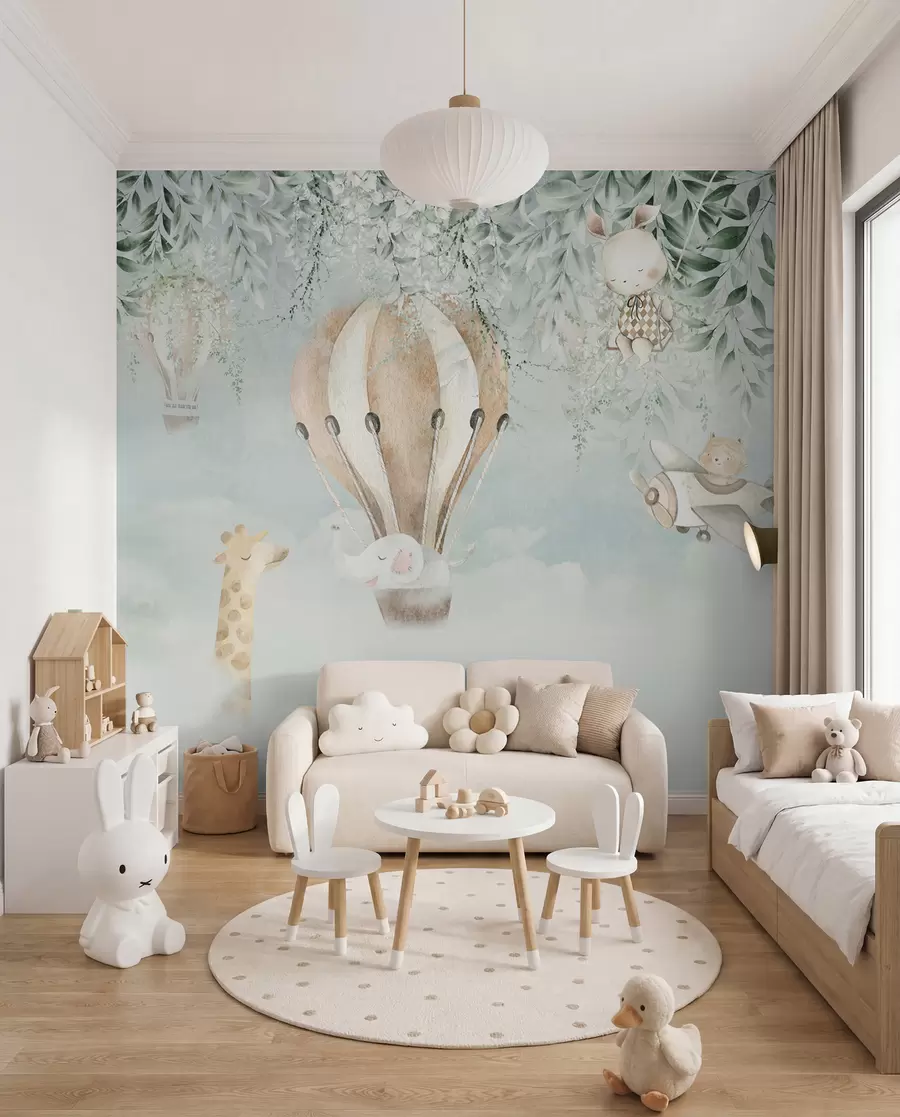 peintures murales Montgolfière sur le jardin u95429
