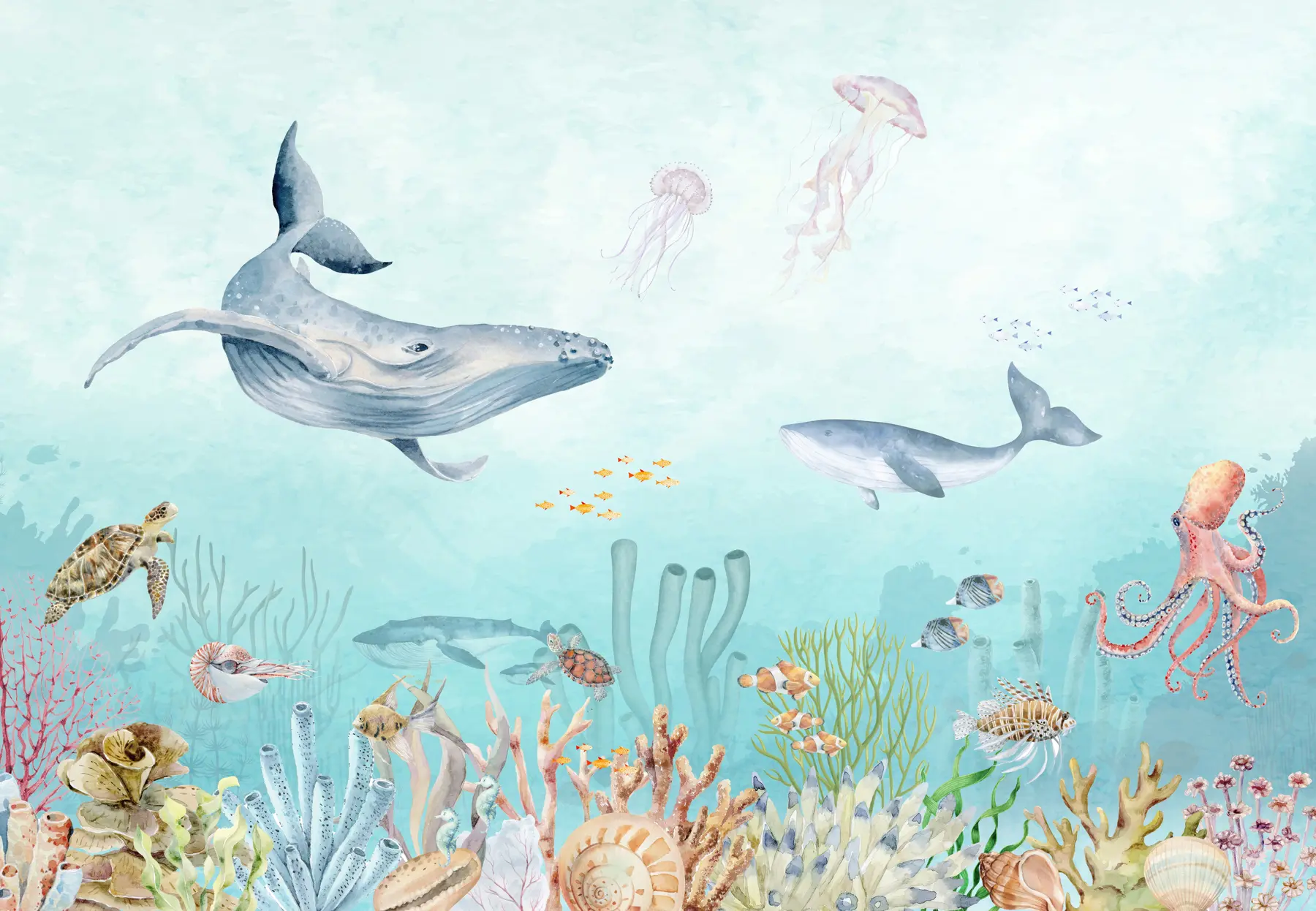peintures murales Univers marin, grandes baleines, poissons et tortues u95446