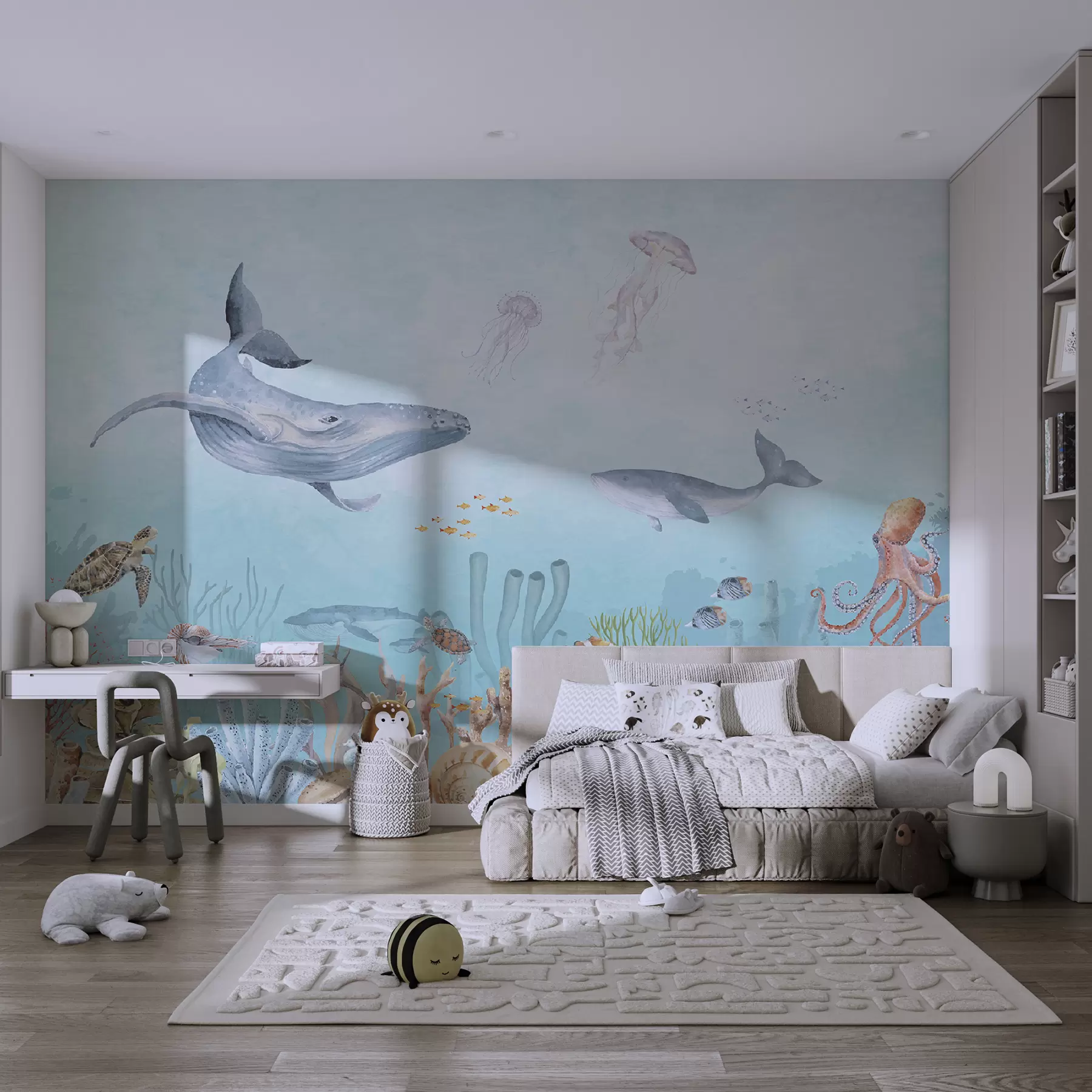murales Universo marino, grandes ballenas, peces y tortugas u95446