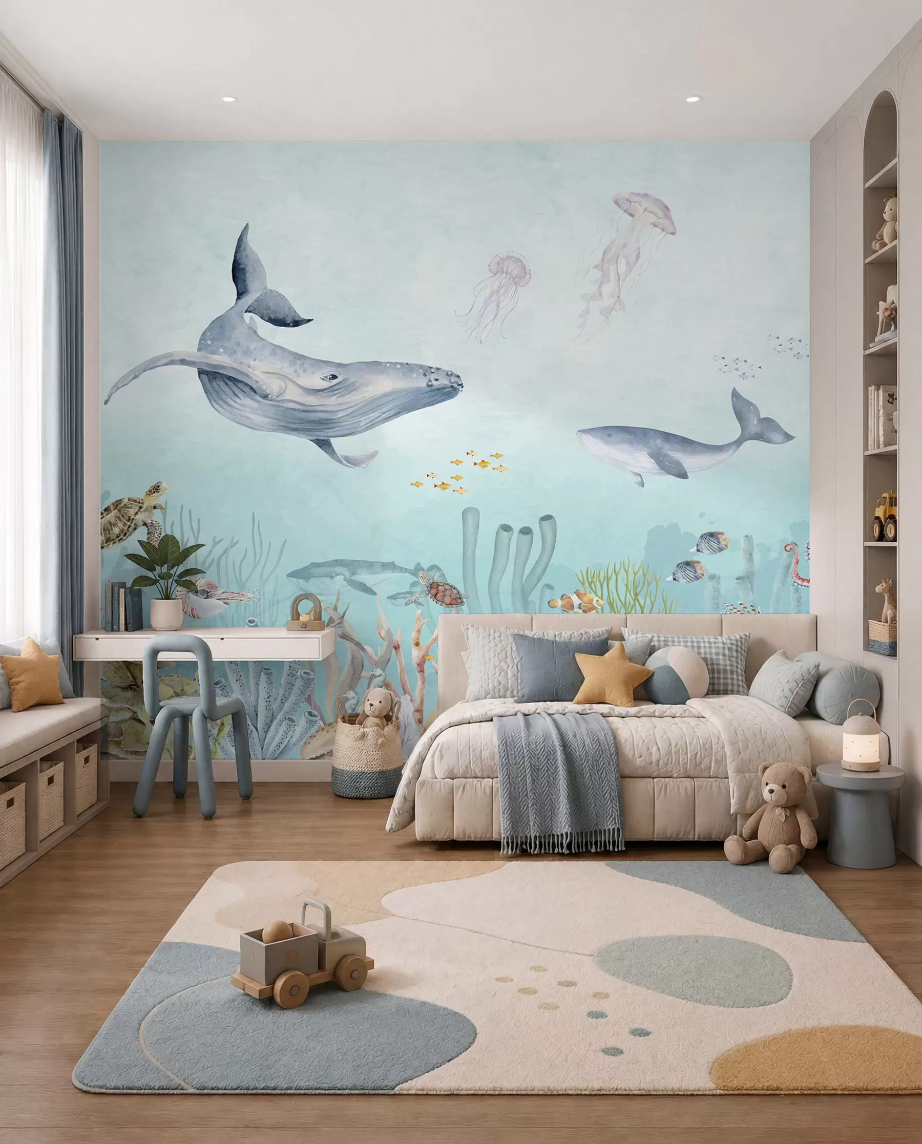 peintures murales Univers marin, grandes baleines, poissons et tortues u95446