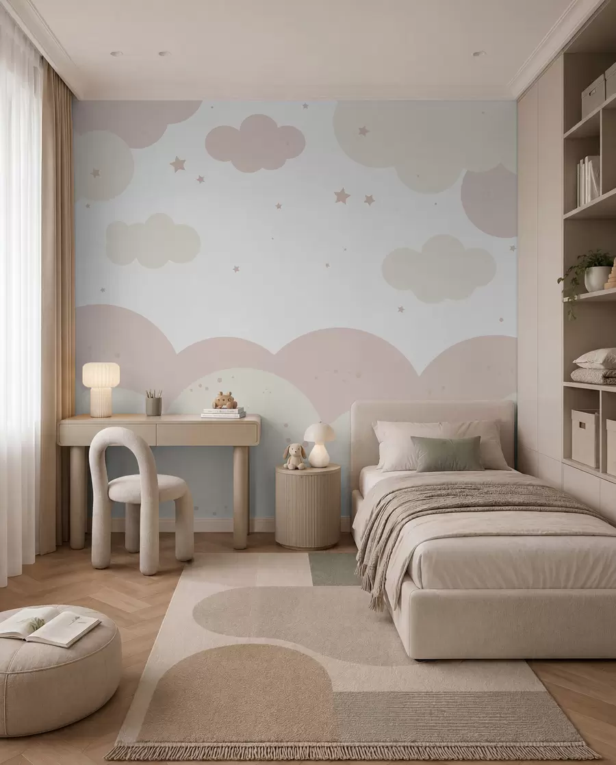murales Nubes y estrellas en colores pastel u95398