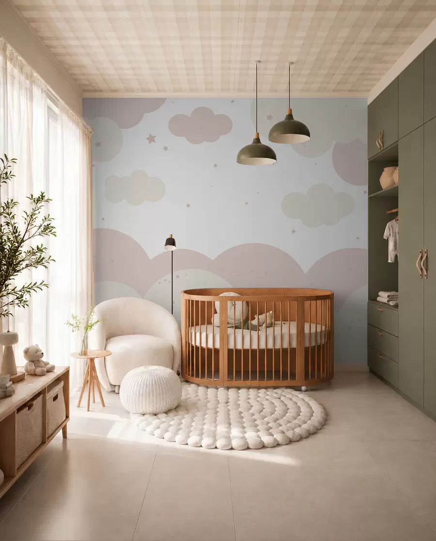 wall murals Clouds and stars in pastel colors u95398
