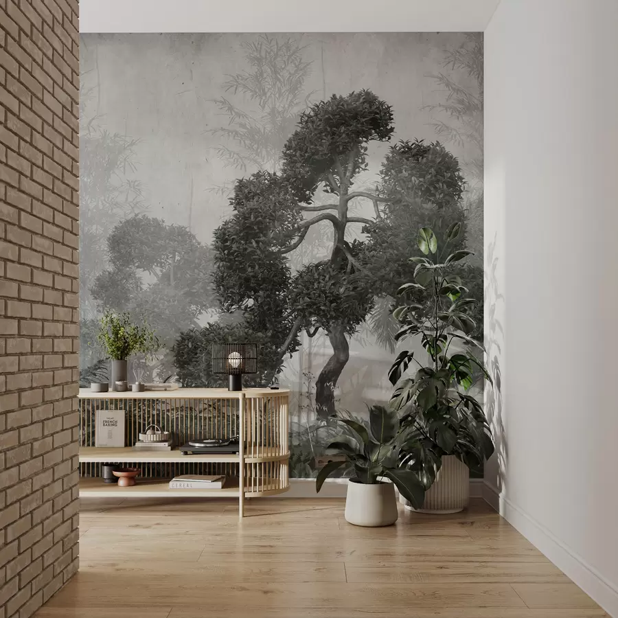 Wall Mural Photo Wallpaper Tropical trees and leaves in a misty forest u95901