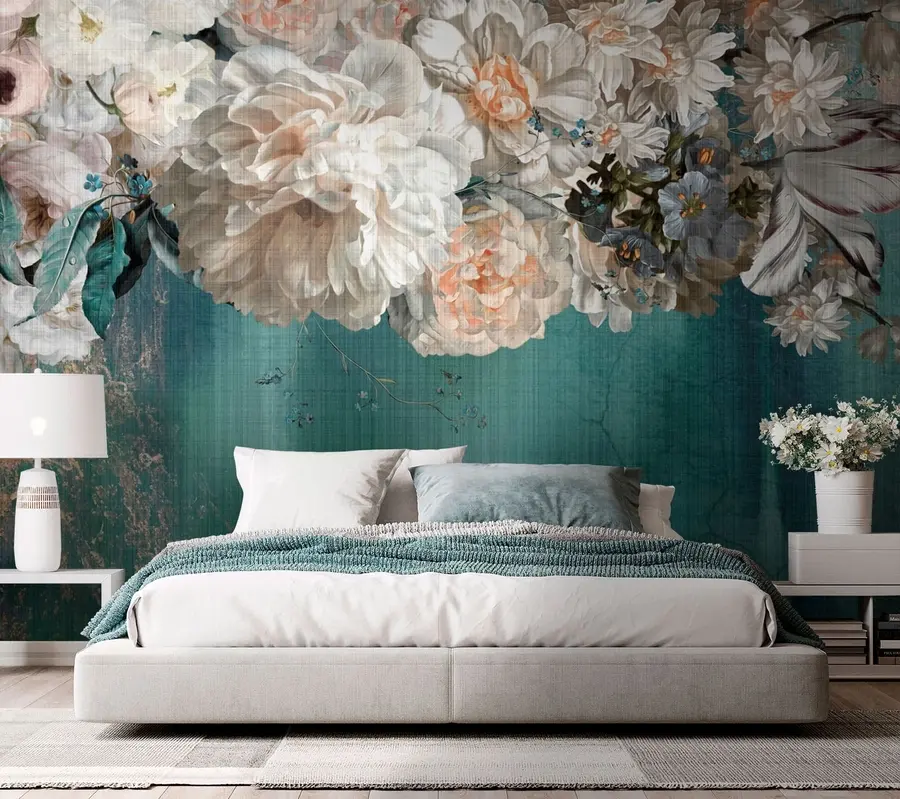 Wall Mural Photo Wallpaper Big lush bouquet of flowers with grunge texture u95430