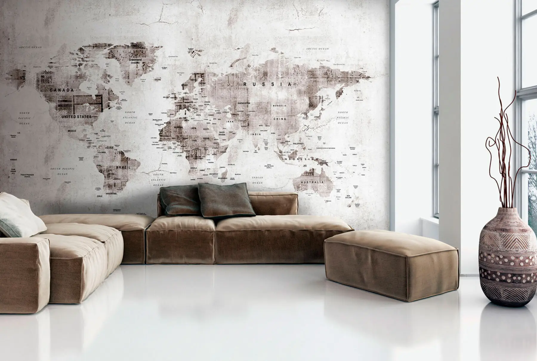 Wall Mural Photo Wallpaper Detailed world map on concrete grunge texture u95433