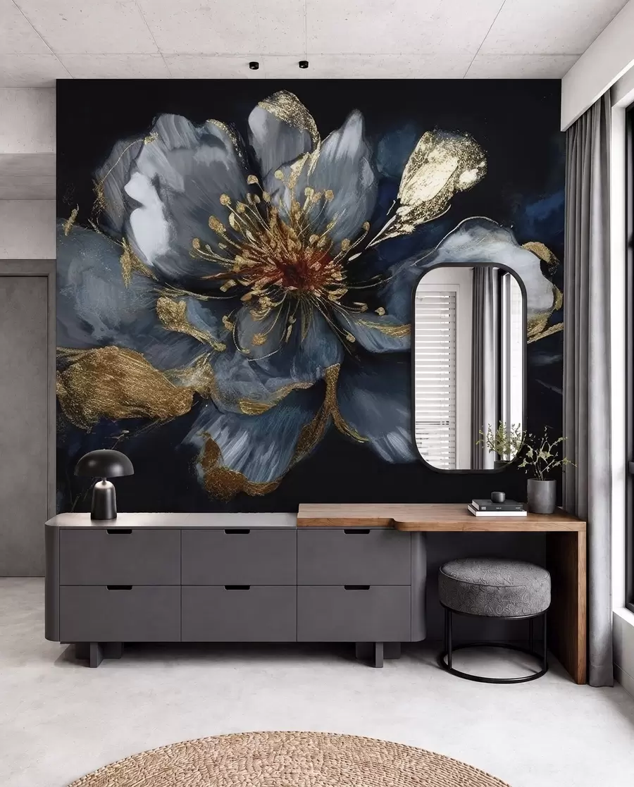 peintures murales Grande fleur bleue avec nervures u95657