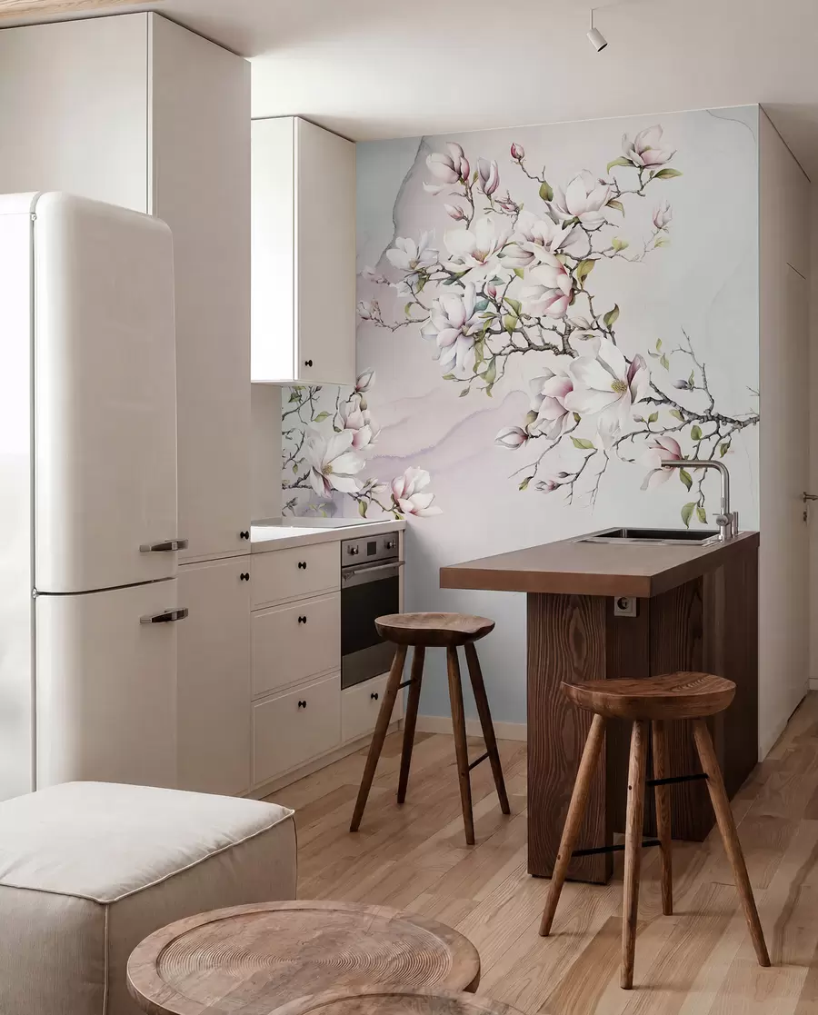 peintures murales Magnolias en fleurs sur fond de marbre u96114
