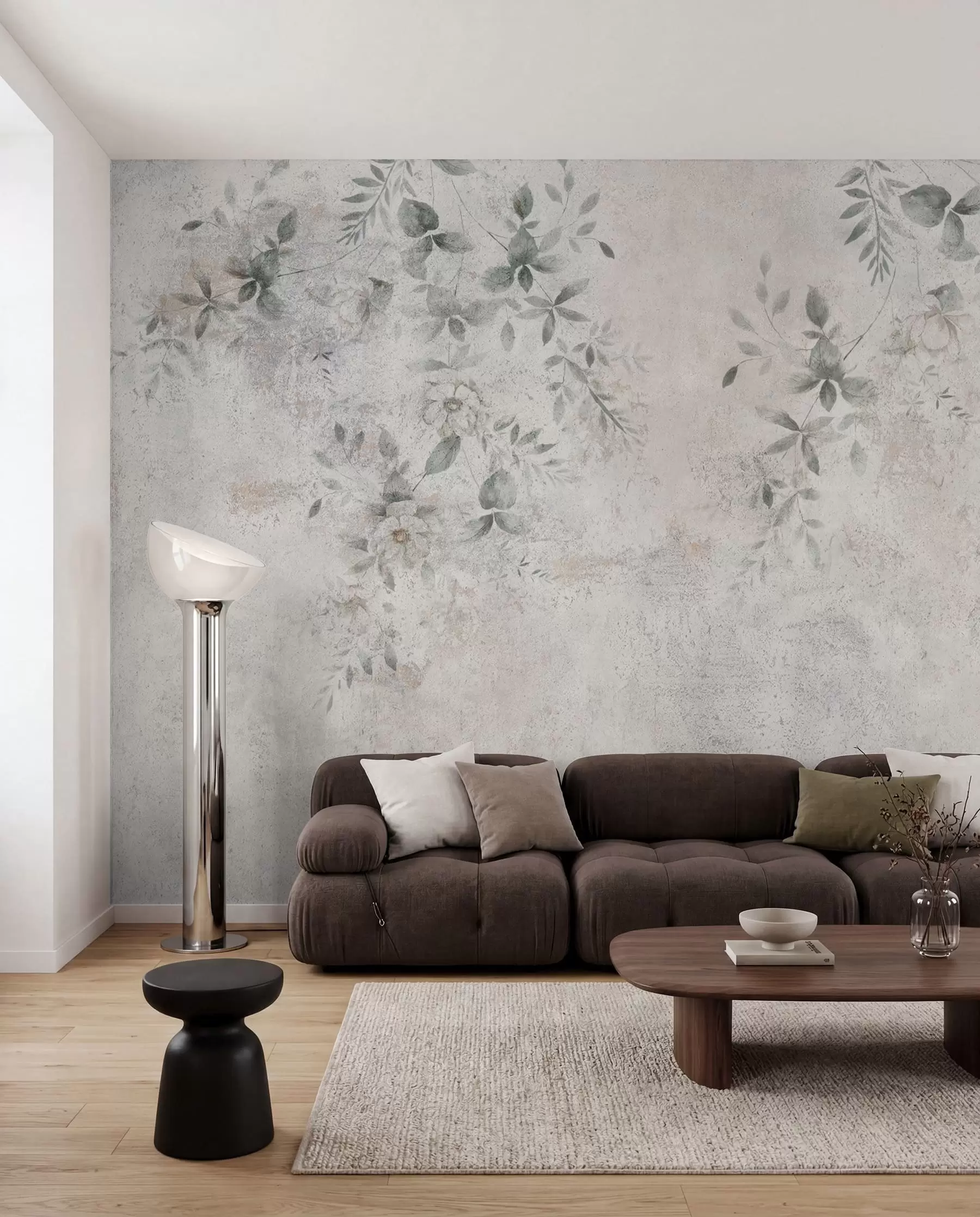 Wall Mural Photo Wallpaper Flowers with branches on concrete grunge background minimalism u96140