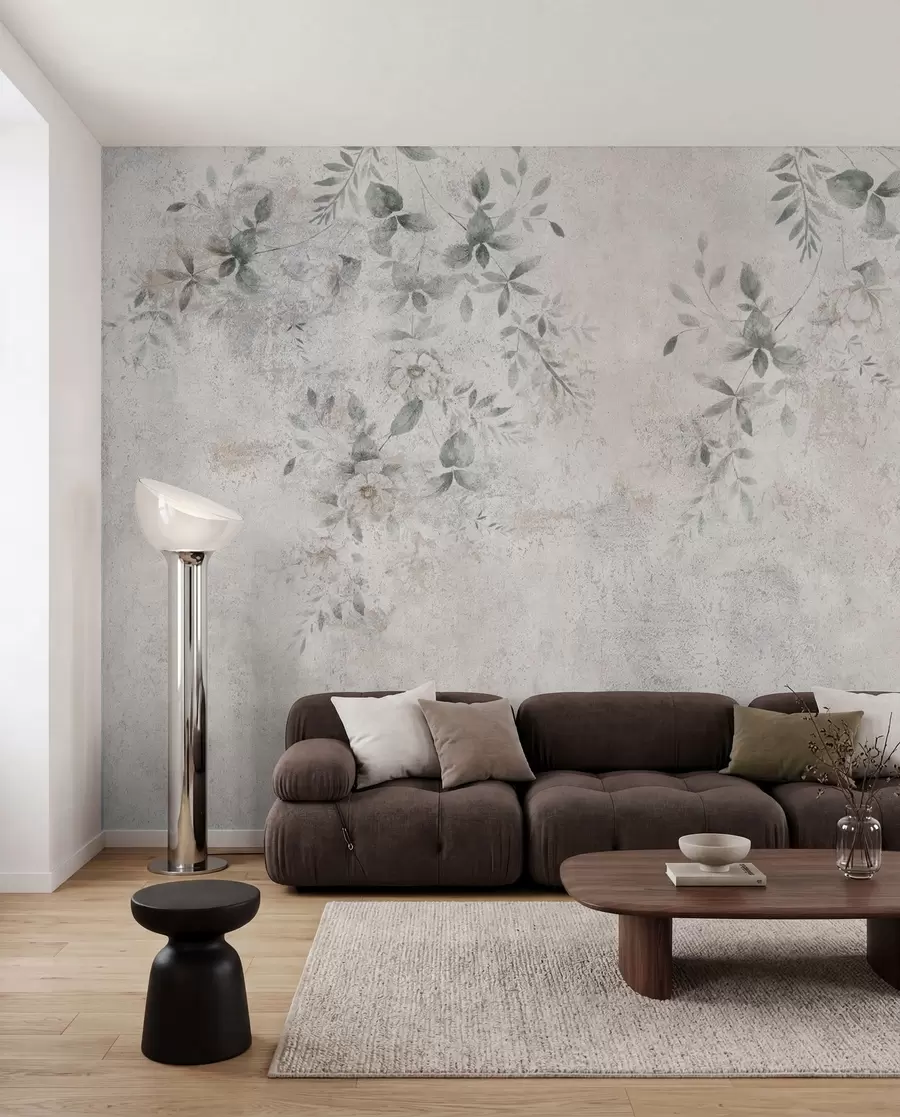 Wall Mural Photo Wallpaper Flowers with branches on concrete grunge background minimalism u96140