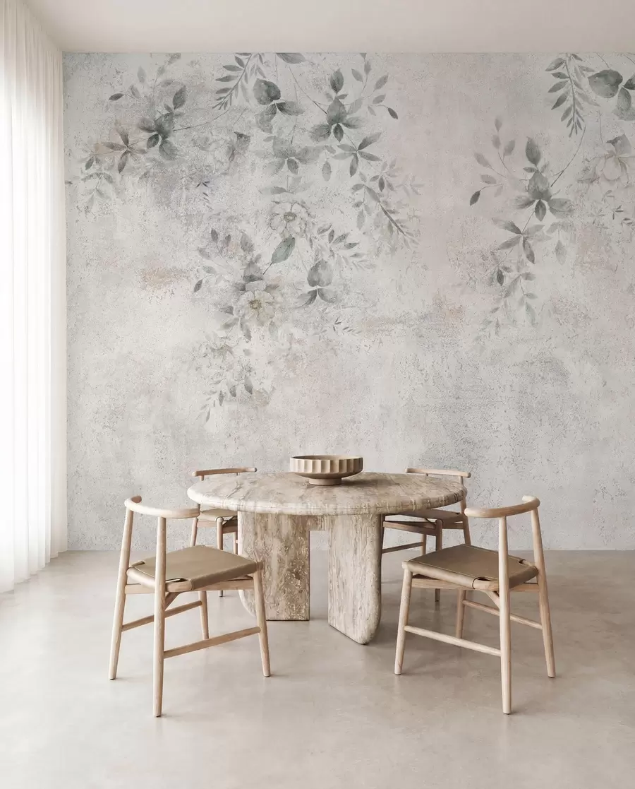 wall murals Flowers with branches on concrete grunge background minimalism u96140