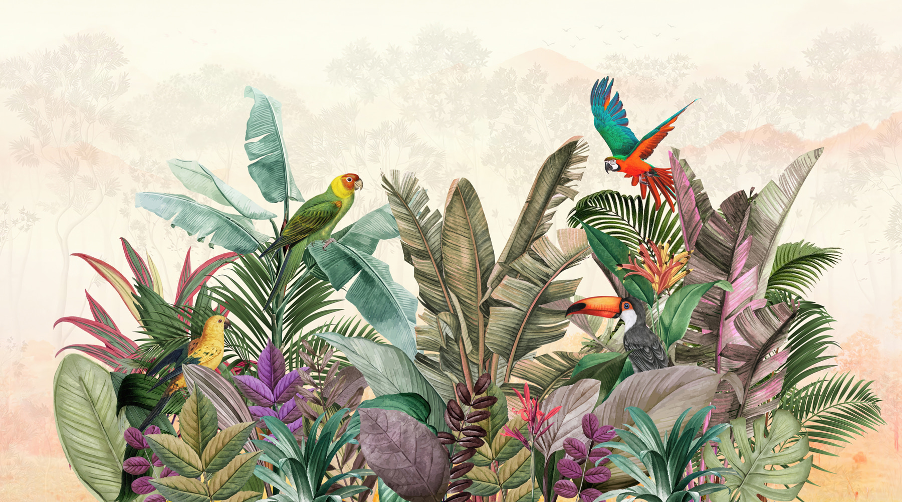 tropical wallpaper with birds