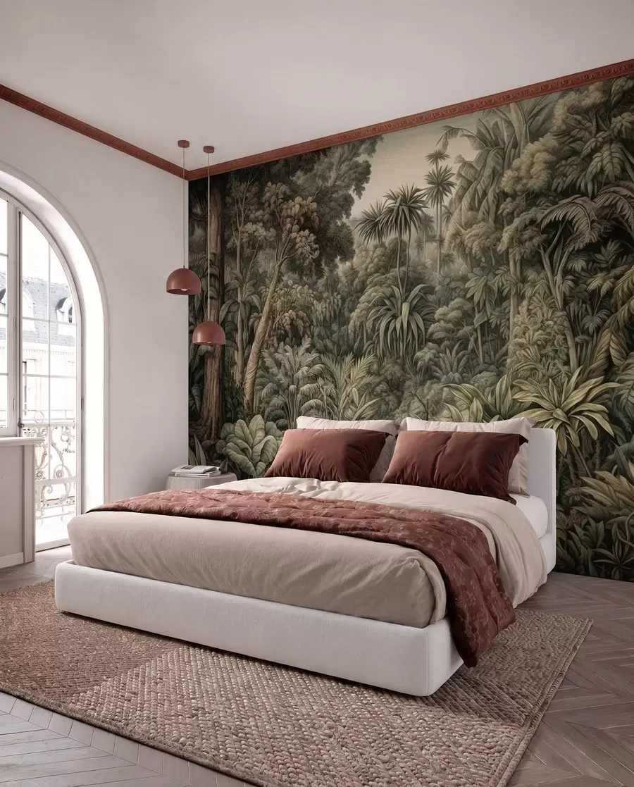 wall murals Beautiful abstract green jungle with tropical leaves u96093