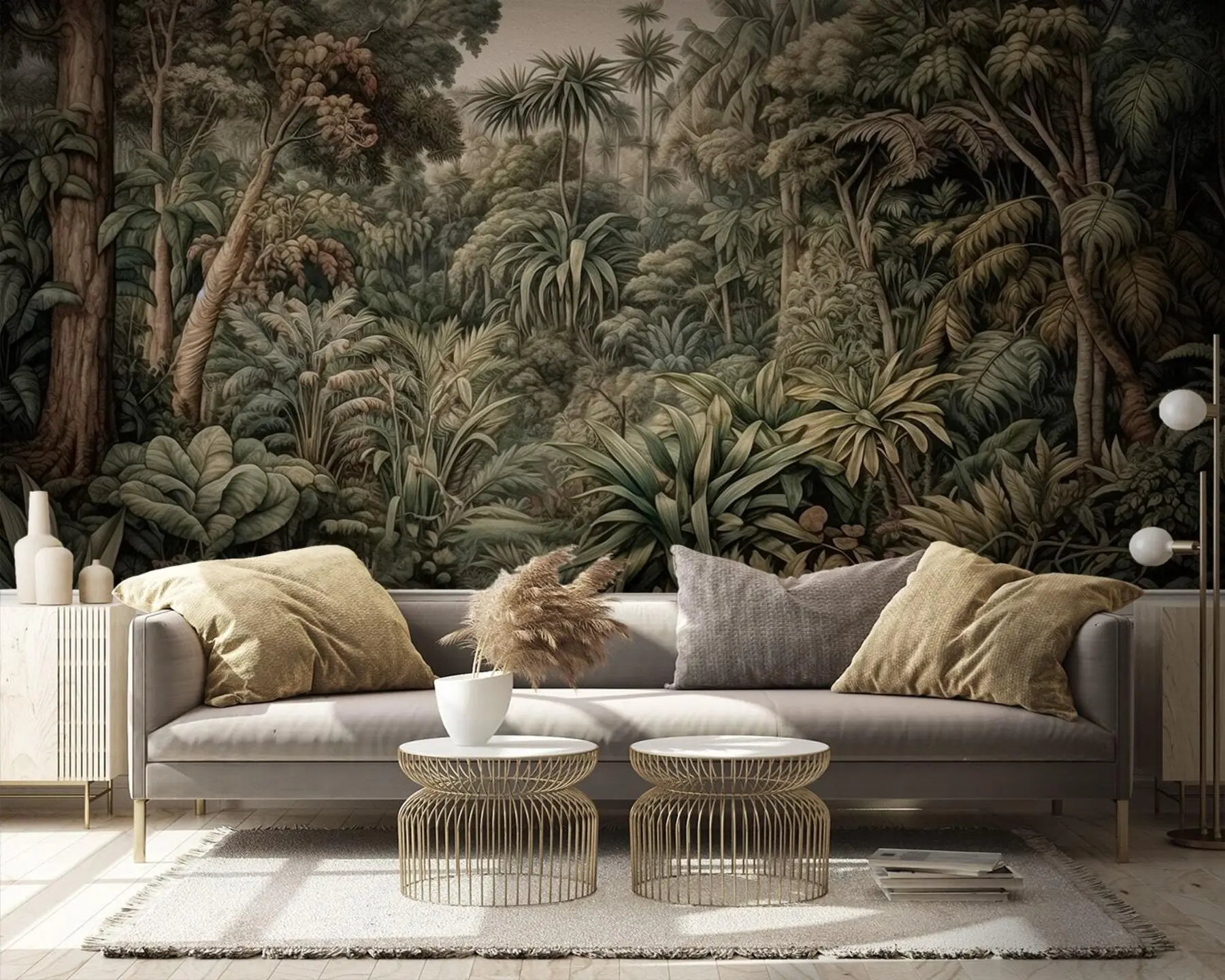 peintures murales Belle jungle verte abstraite avec des feuilles tropicales u96093