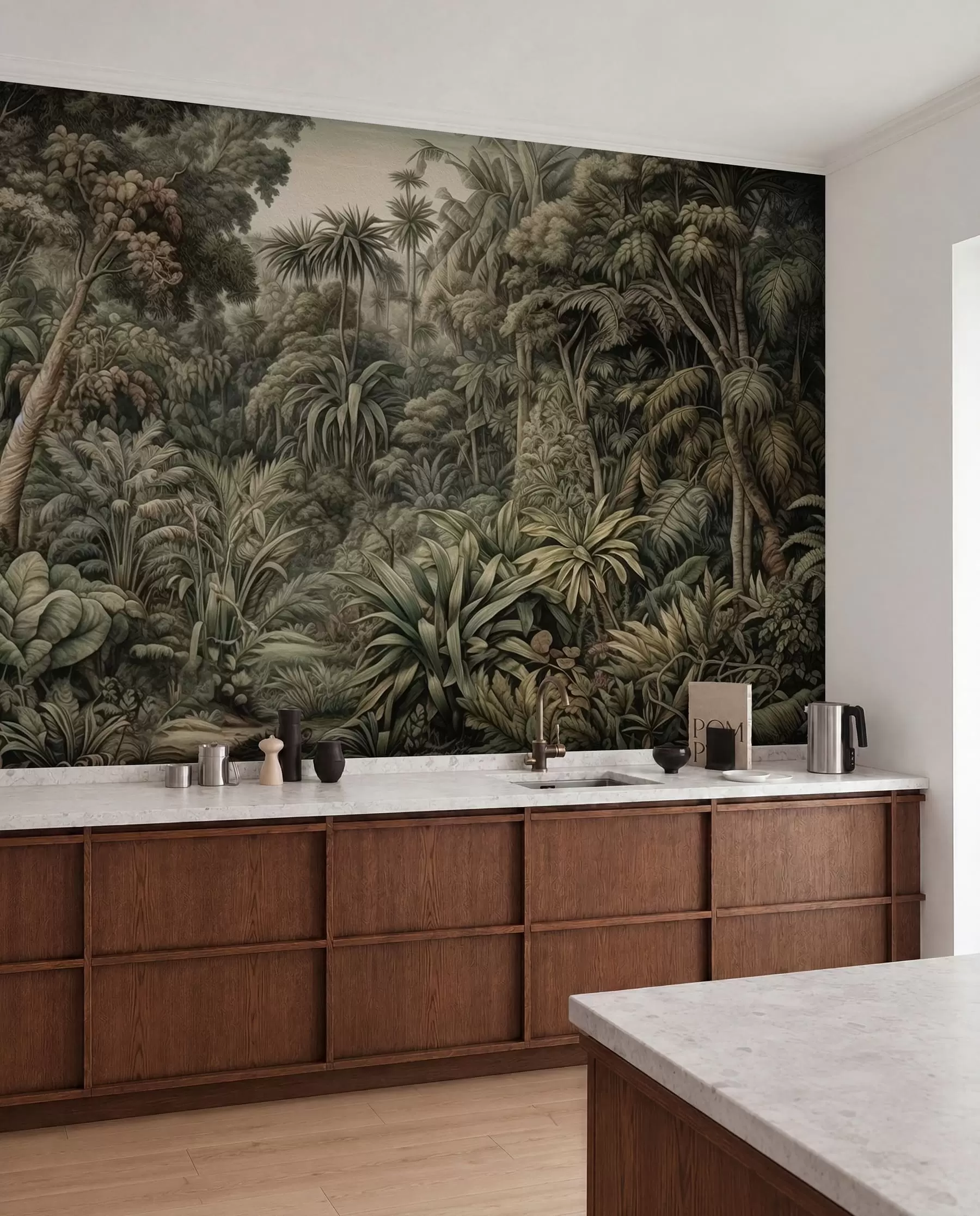 peintures murales Belle jungle verte abstraite avec des feuilles tropicales u96093