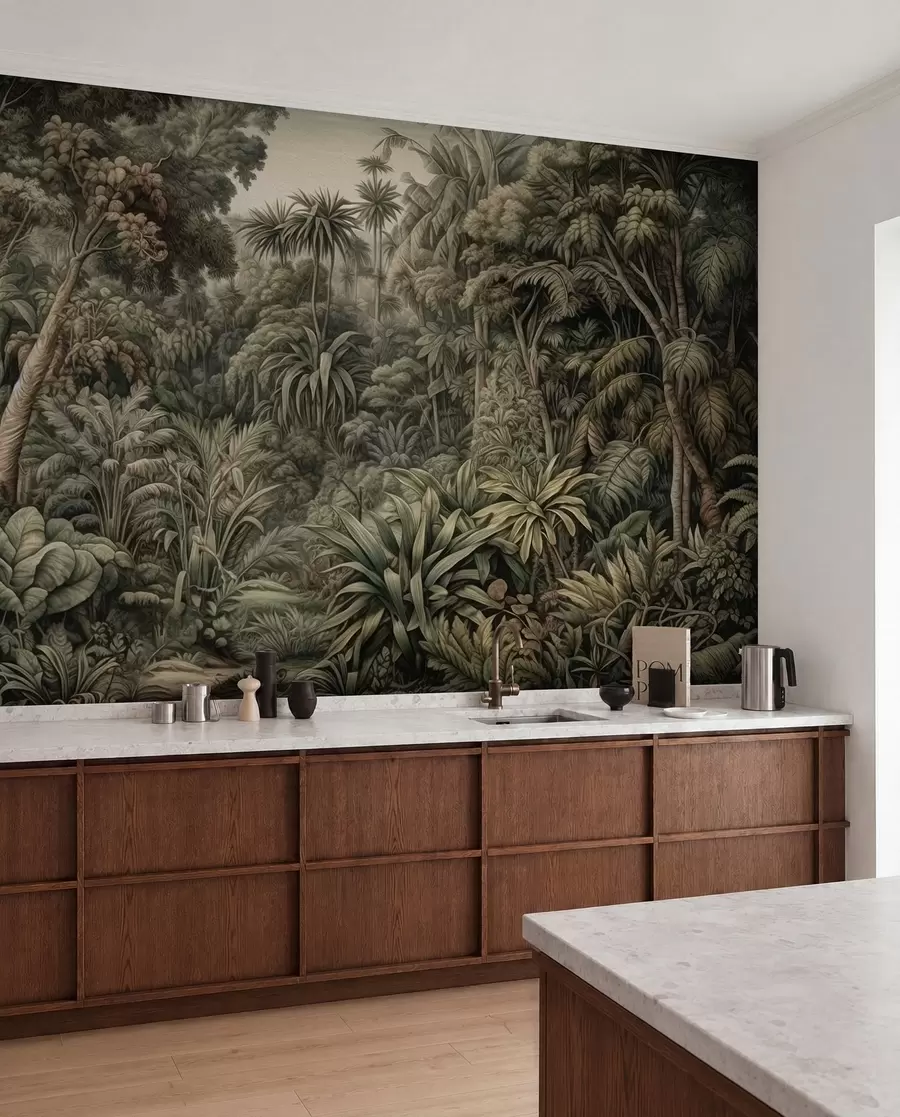 peintures murales Belle jungle verte abstraite avec des feuilles tropicales u96093