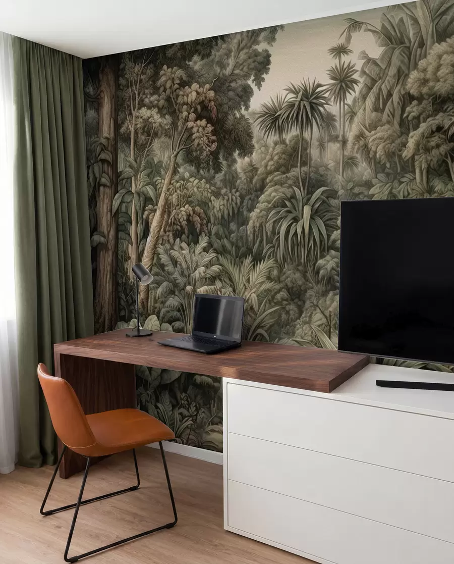 wall murals Beautiful abstract green jungle with tropical leaves u96093