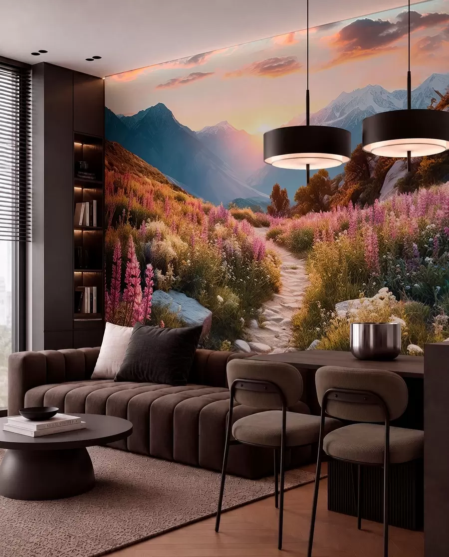 Wall Mural Photo Wallpaper Mountain landscape magical flowers u96210