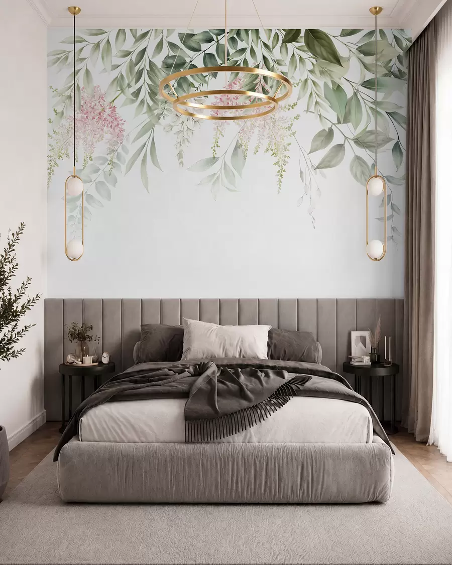 Wall Mural Photo Wallpaper Foliage with pink flowers u95923