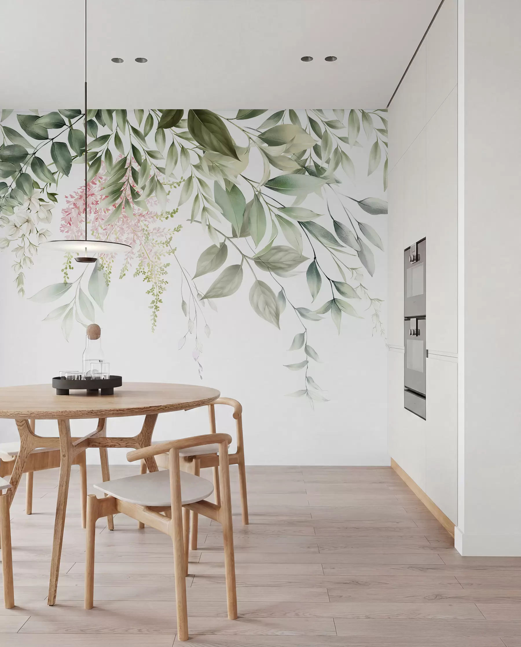 Wall Mural Photo Wallpaper Foliage with pink flowers u95923