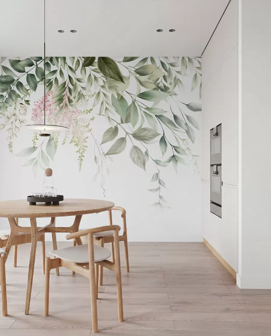 peintures murales Feuillage avec fleurs roses u95923