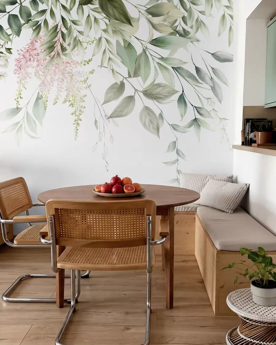 wall murals Foliage with pink flowers u95923