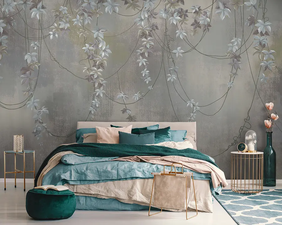 Wall Mural Photo Wallpaper Hanging branches with leaves and flowers u95926