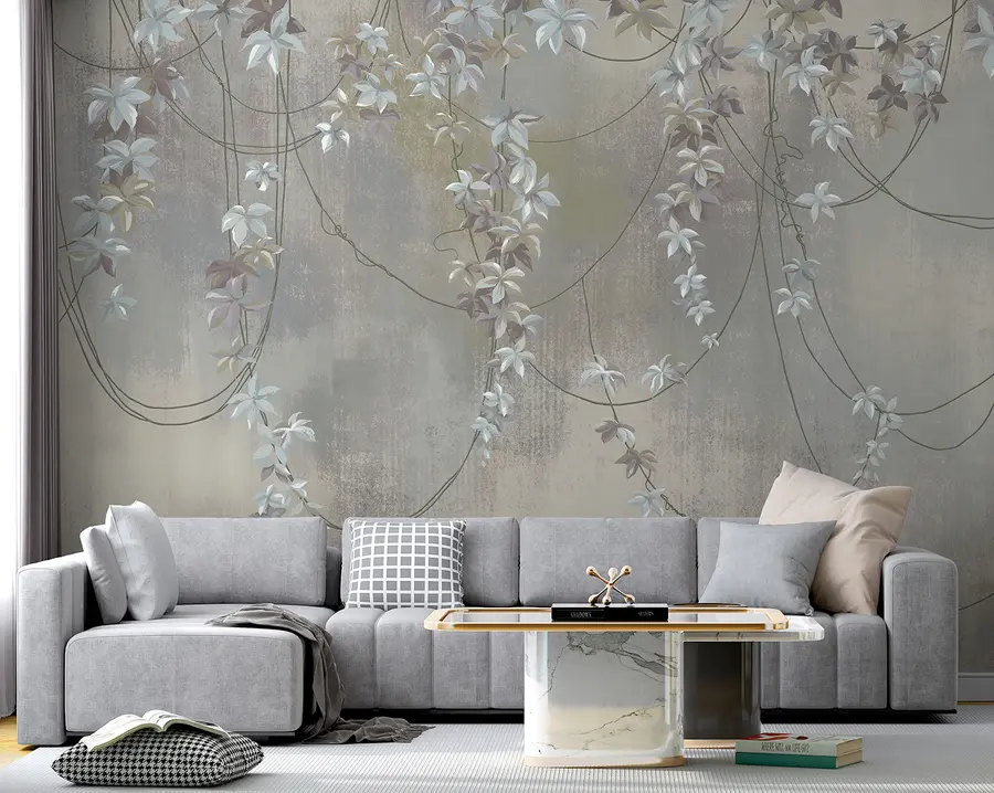 Wall Mural Photo Wallpaper Hanging branches with leaves and flowers u95926