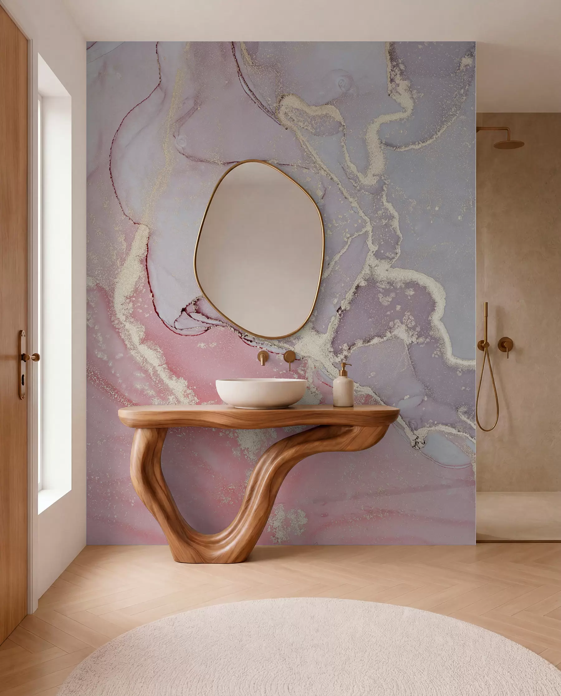 wall murals Pink Marble with Golden Veins u13857