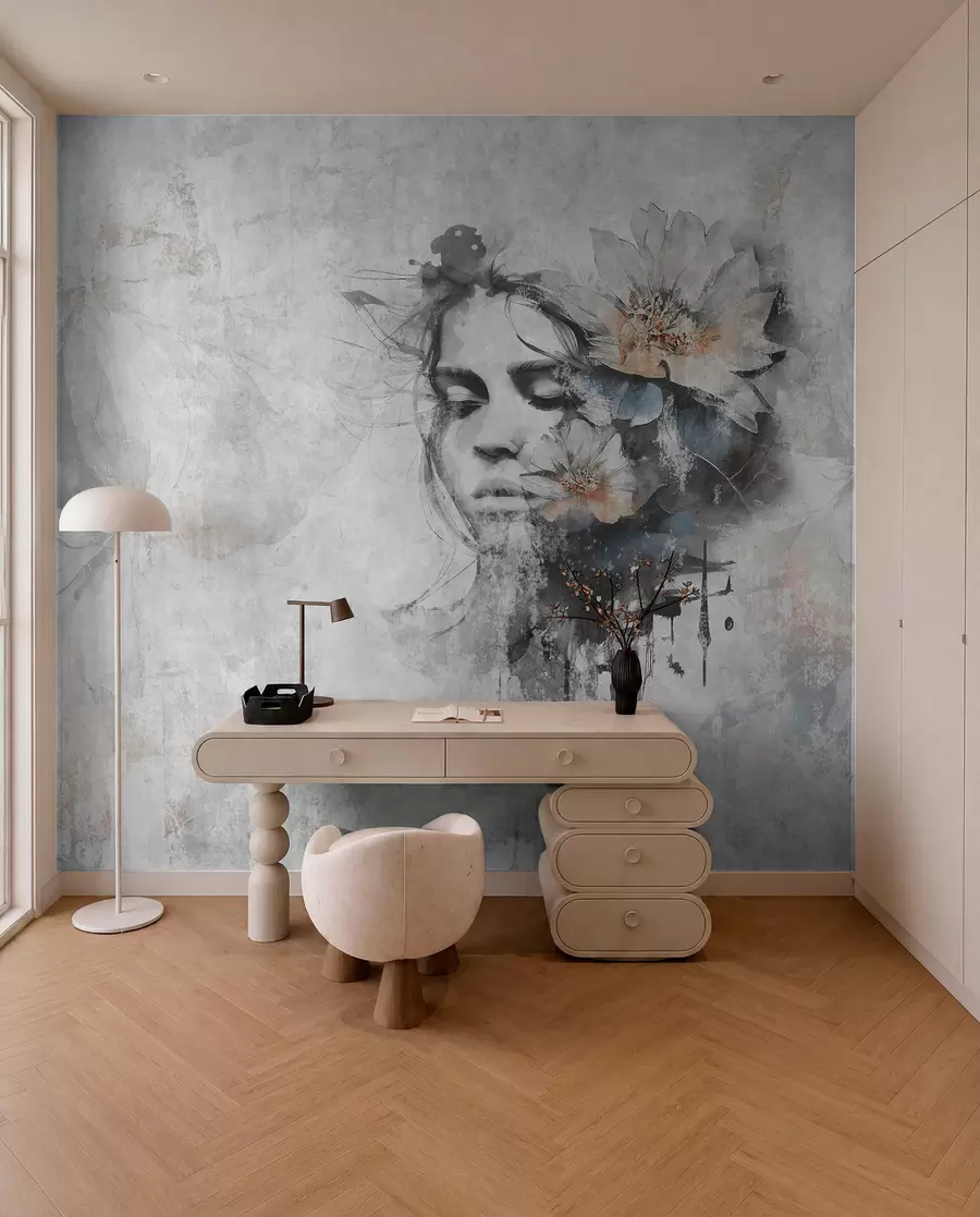 Wall Mural Photo Wallpaper Silhouette of a girl's face on a concrete wall u96118
