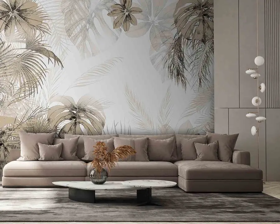 Wall Mural Photo Wallpaper Tropical trees and leaves in the forest on a white background u96472